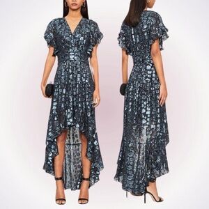 BA&SH Grace Metallic Leopard Print Silk Blend High Low Dress sz3  (us10-12)